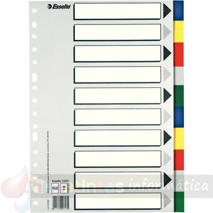 Esselte 713 Bolsa de 10 Separadores de Plástico - 10 Pestañas / 5 Colores - Multitaladro - Formato Folio-1