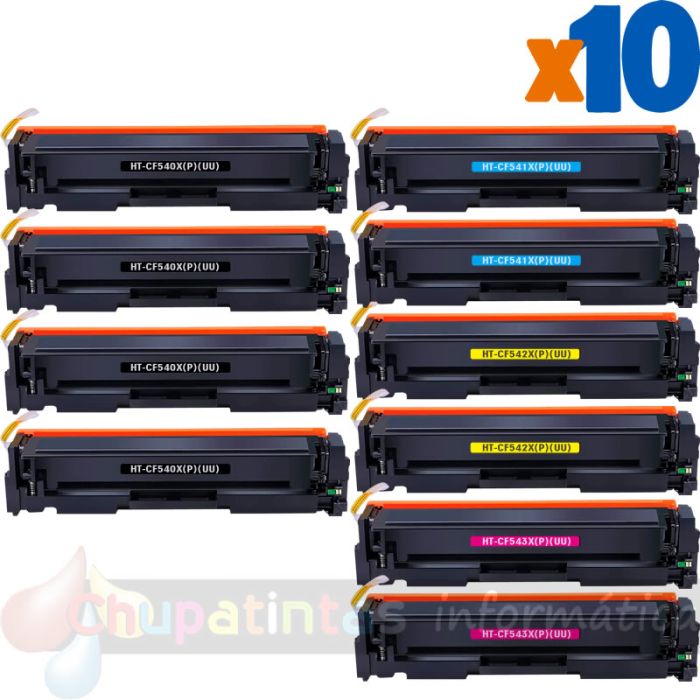 HP 201X/201A/203X/203A Pack de 10 Cartuchos de Tóner Genéricos: CF400X/CF540X+CF401X/CF541X+CF402X/CF542X+CF403X/CF543X