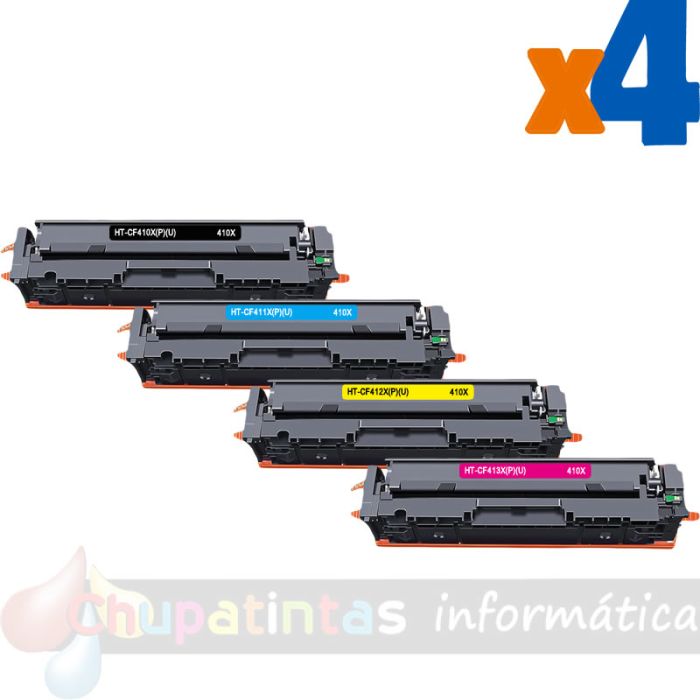 HP 410X/410A Pack de 4 Cartuchos de Tóner Genéricos: CF410X+CF411X+CF422X+CF433X