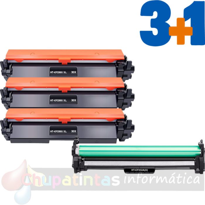 HP CF230A XL Tóner + HP CF232A Tambor de Imagen Pack de 4 Cartuchos Genéricos