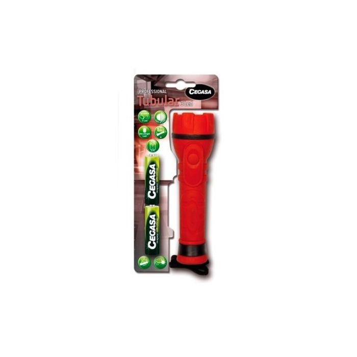 Cegasa Profesional Linterna de 3 LED - Cuerpo de Goma Antideslizante - Resistente a Golpes y Humedad - Funciona con 2 Pilas LR6 (Incluidas)