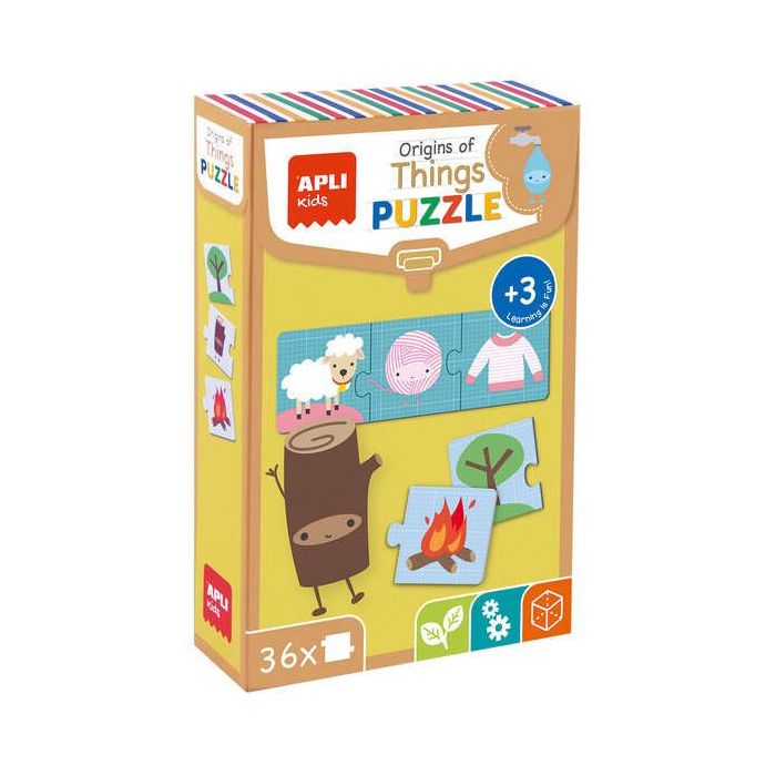 Apli Puzle Origen de las Cosas - 36 Piezas de 7x7mm - Carton Resistente y Brillante - Desarrolla Habilidades y Capacidades - Ideal para Niños de 3 Años en Adelante - Colorido y Educativo