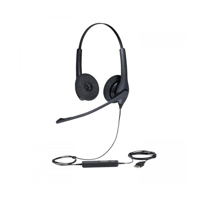 Jabra BIZ 1500 Duo Auriculares con Microfono Plegable USB - Cancelacion de Ruido - Diadema Ajustable - Controles en Cable - Cable de 2.3m - Color Negro