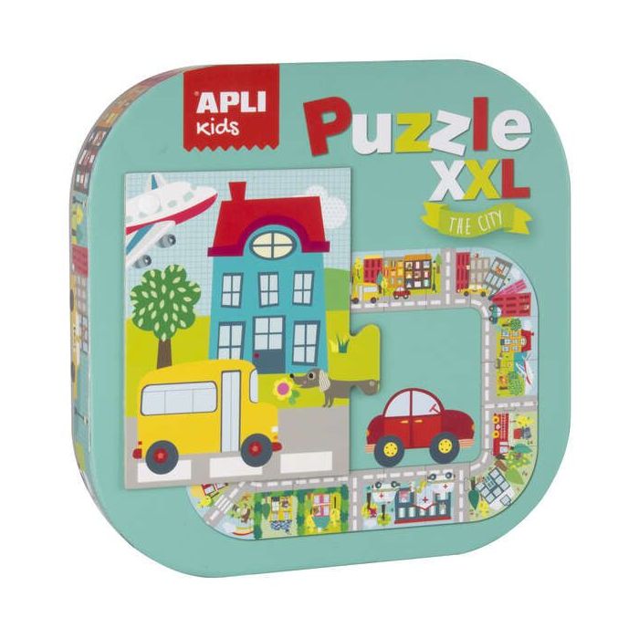 Apli Puzle xxl Ciudad - 20 Piezas de 14.5cm - Circuito Cerrado con Ilustraciones - Doble Diversion - Carton 2mm Brillante - Desarrollo de Habilidades - Regalo Ideal para Niños - Colorido