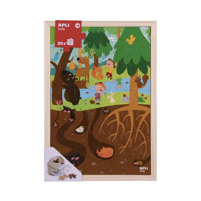 Apli Kids Puzle de Niveles el Bosque - 254x5x376 mm - Diseño Infantil y Colorido - Piezas Resistentes y Seguras - Mejora la Concentracion y la Percepcion Espacial - Bolsa de Algodon Organico Incluida