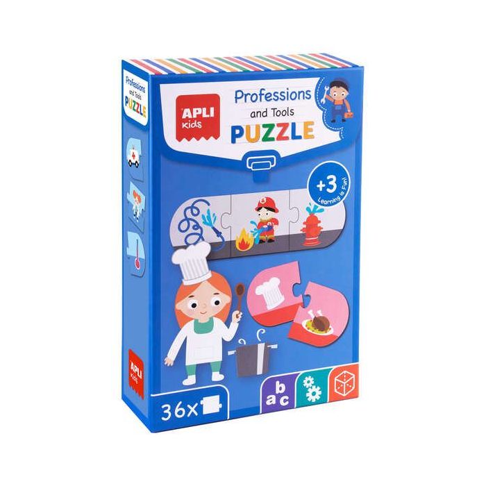 Apli Puzle Profesiones y Herramientas - 36 Piezas de 7x7 cm - Carton de 2mm con Acabado Brillante - Desarrolla Habilidades y Capacidades - Ideal para Niños de 3 Años - Colorido