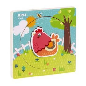 Apli Puzle de Madera Encajable Ciclo de Vida - 3 Capas Diferentes - Pieza Gallina - Tamaño 198x198x18mm - Guia Impresa - Alto Valor Didactico - Desarrollo Logico E Inteligencia Visoespacial - Color Natural