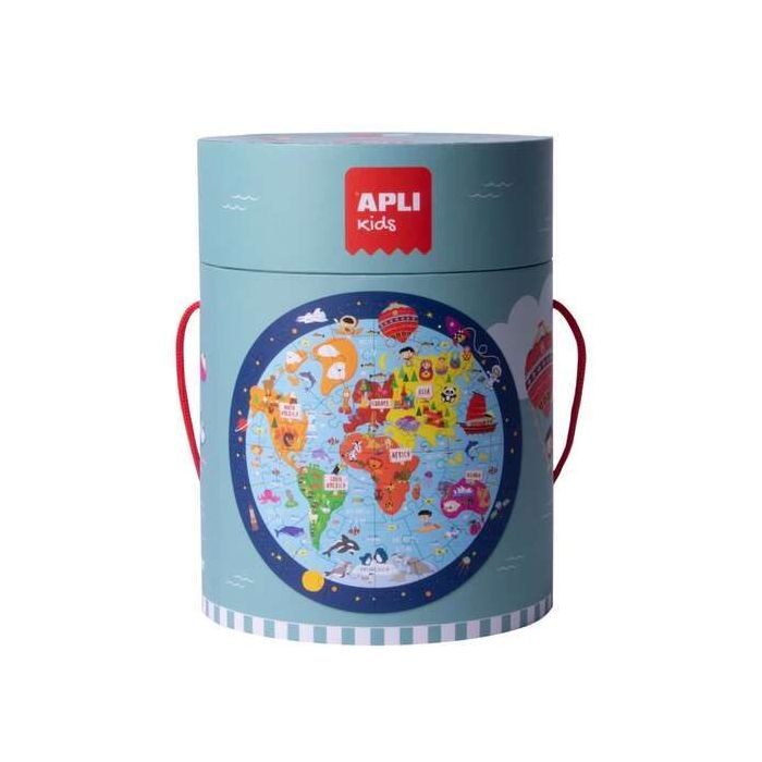 Apli Puzzle Circular del Mapamundi de 48 Piezas - Tamaño Ø50cm - Poster para Facilitar Montaje - Recomendado para Niños a partir de 5 Años
