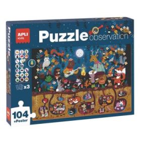 Apli Puzzle Observacion Bosque de 104 Piezas de 5x5cm - Incluye Poster y 3 Fichas - Facil Manejo - Desarrolla Habilidades y Autoestima - Recomendado para Niños a partir de 5 Años