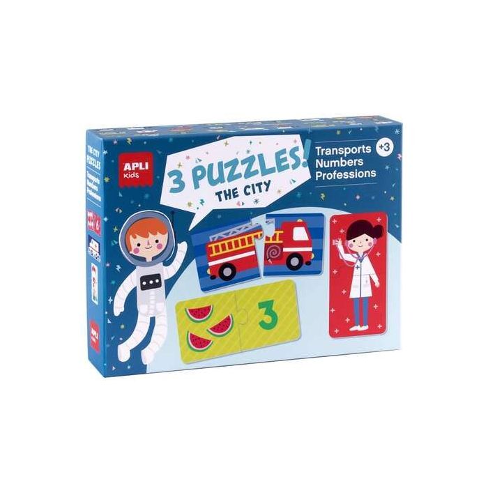 Apli Set de 3 Puzzles: Transporte, Profesiones y Numeros - 24 Piezas por Puzzle, 72 Piezas Total - Recomendado para Niños a partir de 3 Años