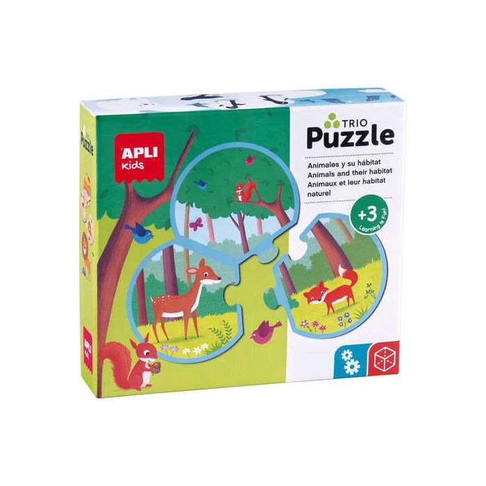 Apli Puzzle Trio de Asociacion Animales y su Habitat de 24 Piezas Redondeadas - 8 Combinaciones Distintas - Potencia Vision Espacial y Psicomotricidad Fina - Recomendado para Niños a partir de 3 Años