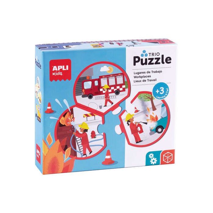 Apli Puzle Trio de Asociacion Profesiones - 24 Piezas Redondeadas de Ø 9 cm - 8 Puzles Distintos de 3 Piezas - Potencia Vision Espacial y Psicomotricidad Fina - Estimula Concentracion - Colorido