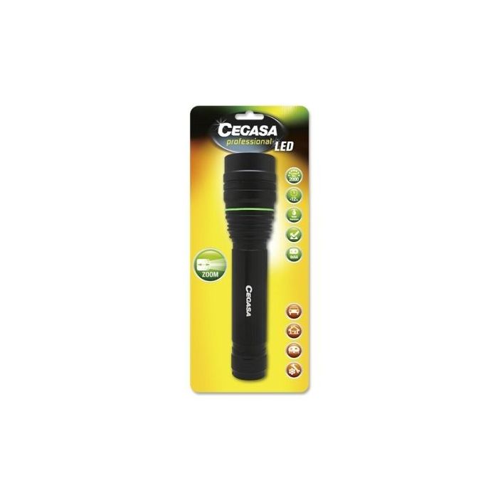 Cegasa Profesional Linterna LED 2000lm - Medidas 24 x 5.5cm - Fabricada en Aluminio - 3 Posiciones - Funciona con 9 Pilas AA (No Incluidas)