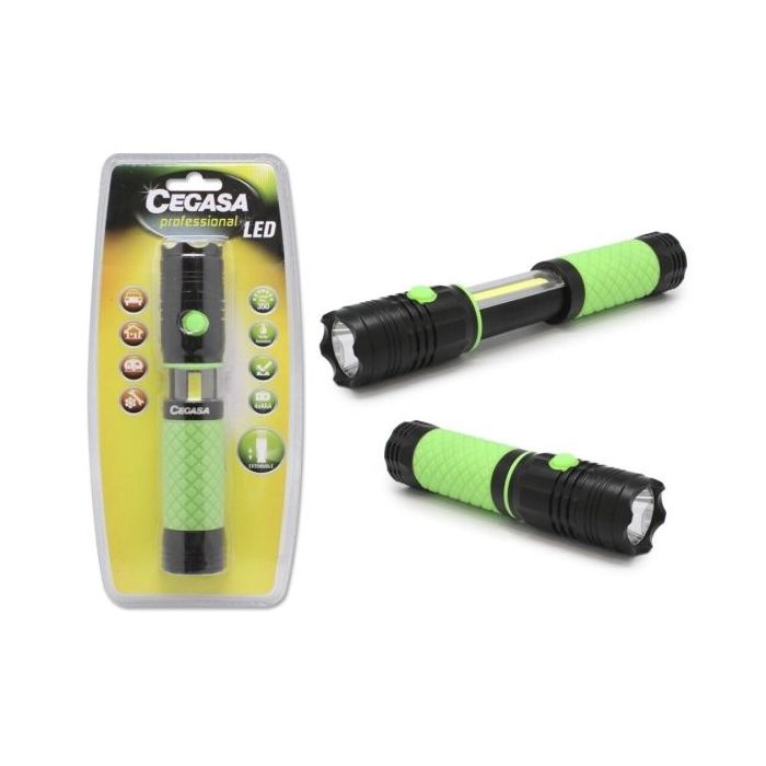 Cegasa Profesional Linterna LED Extensible con Luz Frontal 350lm y Luz Lateral 120lm - Resistente al Agua IP44 - Funciona con 4 Pilas AAA (No Incluidas)