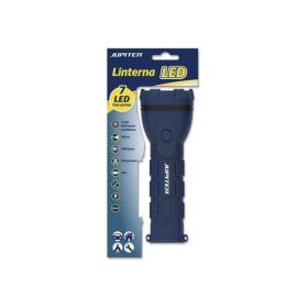 Jupiter Linterna de Luz Blanca 7 LED 100lm - Cuerpo de Goma - Resistencia IP44 - Funciona con 2 Pilas D R20 (No Incluidas) - Color Azul