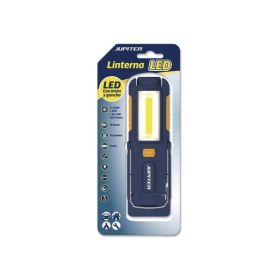Jupiter Linterna de Trabajo LED+COB 250lm - Con Iman y Gancho - Resistencia IP44 - Funciona con 4 Pilas AA (No Incluidas) - Color Azul