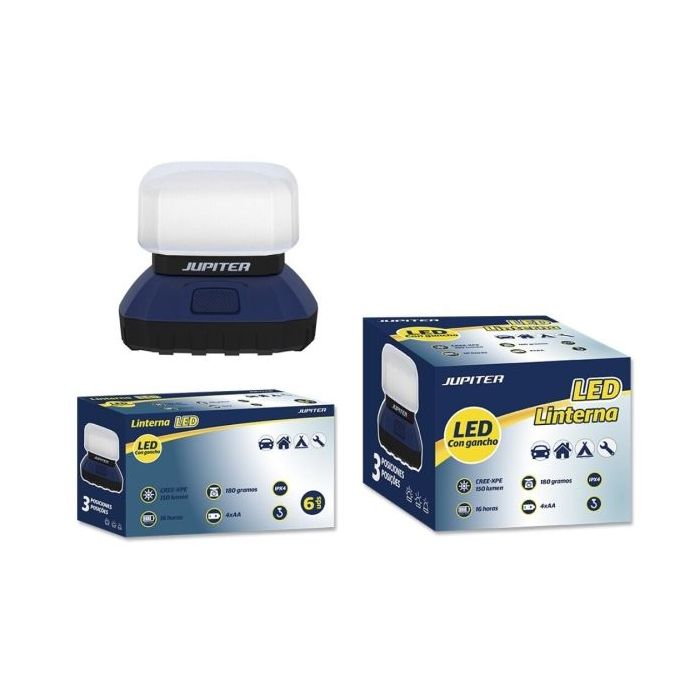 Jupiter Linterna Camping LED CREE-XPE 150lm - 3 Intensidades - Resistencia IPX4 - Funciona con 4 Pilas AA (No Incluidas) - Color Azul/Negro