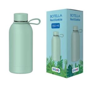 Dohe Botella Reutilizable 350ml - Acero Inoxidable de Doble Pared - Libre de BPA - Tapon Hermetico Antigoteo de Acero Inoxidable - Recubierta de Caucho - Color Verde