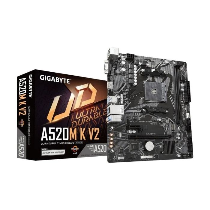 Gigabyte A520M K V2 Placa Base AMD A520 AM4 2x DDR4 - HDMI, M.2, PCIe, 4x Sata III, USB, RJ-45, VGA, Micro-ATX