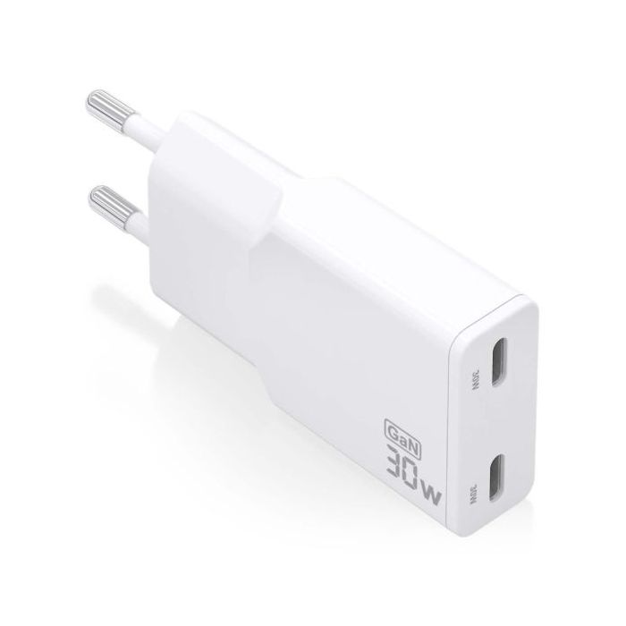 Aisens Cargador GaN Ultra Delgado 30W - 2xUSB-C PD3.0 QC4.0 - Color Blanco