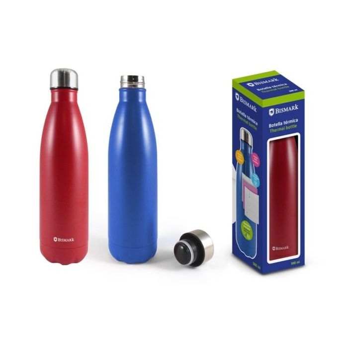 Bismark Botella Termica 500ml - Aislamiento de Vacio de Doble Pared - Tapon Hermetico - Colores Rojo y Azul