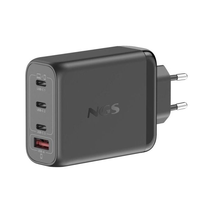 NGS Bud 140W Cargador GaN Universal de Pared 140W Ultrarapido - 3x USB-C PD & PPS, 1x USB-A QC 3.0 - Color Negro
