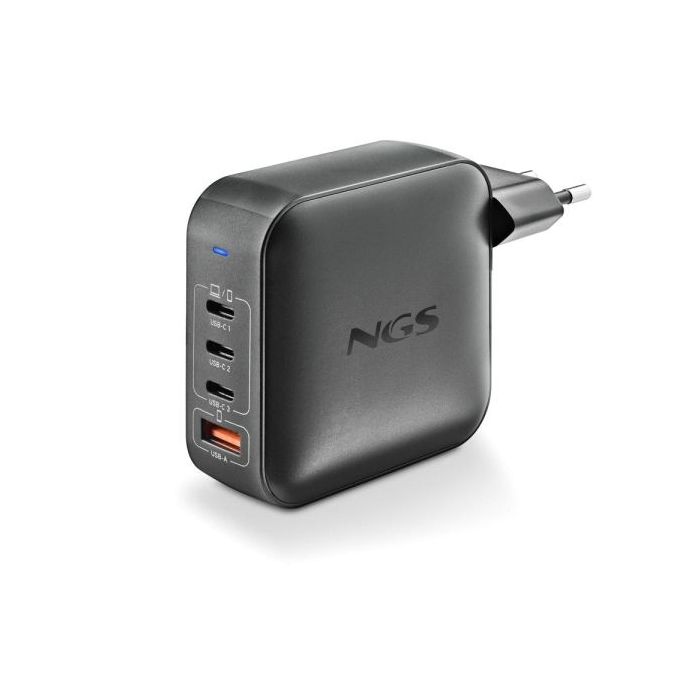 NGS Bud 160W Cargador GaN Universal de Pared 160W Ultrarapido - 3x USB-C PD & PPS, 1x USB-A QC 3.0 - Color Negro