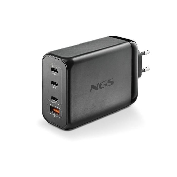 NGS Bud 240W Cargador GaN Universal de Pared 240W Ultrarapido - 3x USB-C PD & PPS, 1x USB-A QC 3.0 - Color Negro