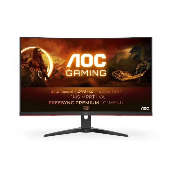 AOC G4 Monitor 31.5" Curvo 1500R LED VA FullHD 240Hz - FreeSync Premium - Respuesta 1ms - Angulo de Vision 178° - HDMI, DisplayPort, Audio - Montaje VESA 100x100