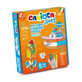 Carioca Coloring Puzzle Transports Baby 2+ Pack de Puzzle para Niños - 2 Medios de Transporte de 3 Piezas - 2 Transportes de Referencia - 8 Rotuladores Superlavables - Color Varios