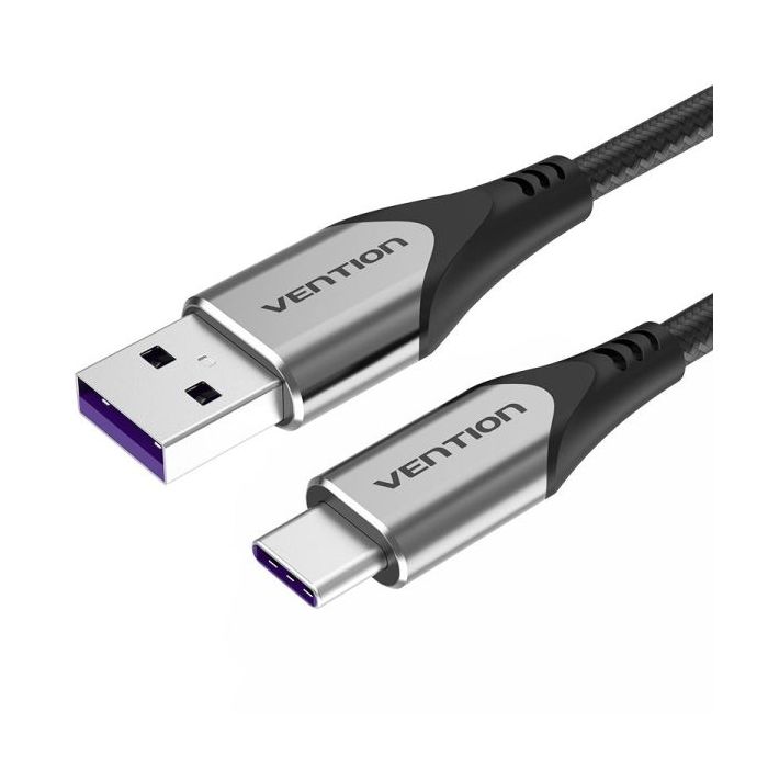 Vention Cable USB-A 2.0 a USB-C 2.0 5A 100W - 2m - Trenzado - Color Gris