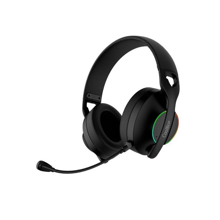 Coolbox WB01 Auriculares Gaming Inalambricos con Microfono - Conectividad Bluetooth 5.4, Inalmabrica 2.4Ghz o Jack - Iluminacion RGB - Autonomia hasta 20h - Cancelacion de Ruido - Color Negro