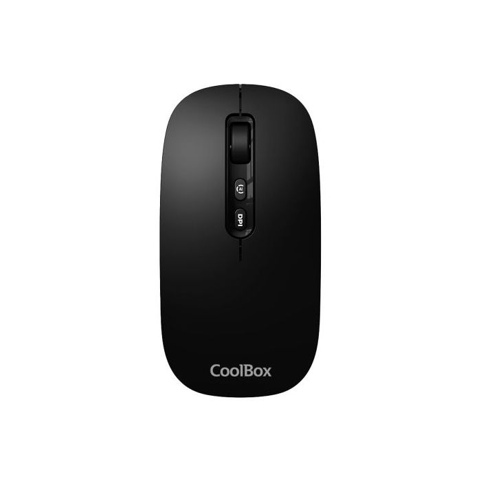 Coolbox W02 Raton Inalambrico - Bluetooth y RF 2.4GHz - Super Ligero - Boton Acceso Copilot - Recargable Por USB-C - DPI Ajustable - Sensor Optico - Color Negro