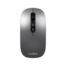Coolbox W02 Raton Inalambrico - Bluetooth y RF 2.4GHz - Super Ligero - Boton Acceso Copilot - Recargable Por USB-C - DPI Ajustable - Sensor Optico - Color Gris