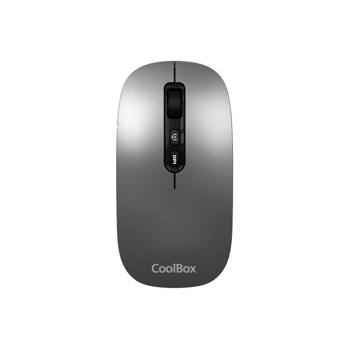 Coolbox W02 Raton Inalambrico - Bluetooth y RF 2.4GHz - Super Ligero - Boton Acceso Copilot - Recargable Por USB-C - DPI Ajustable - Sensor Optico - Color Gris