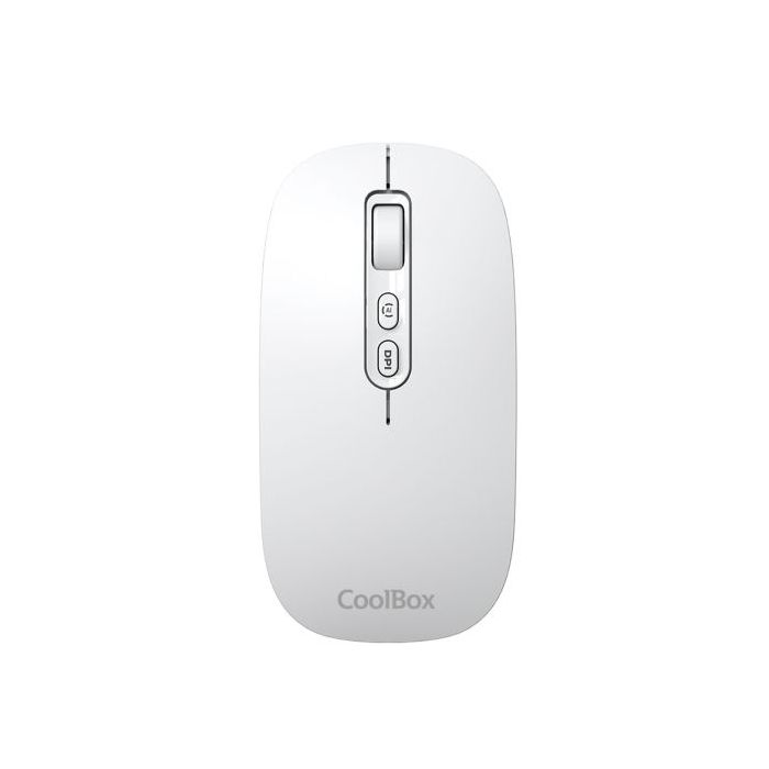 Coolbox W02 Raton Inalambrico - Bluetooth y RF 2.4GHz - Super Ligero - Boton Acceso Copilot - Recargable Por USB-C - DPI Ajustable - Sensor Optico - Color Blanco