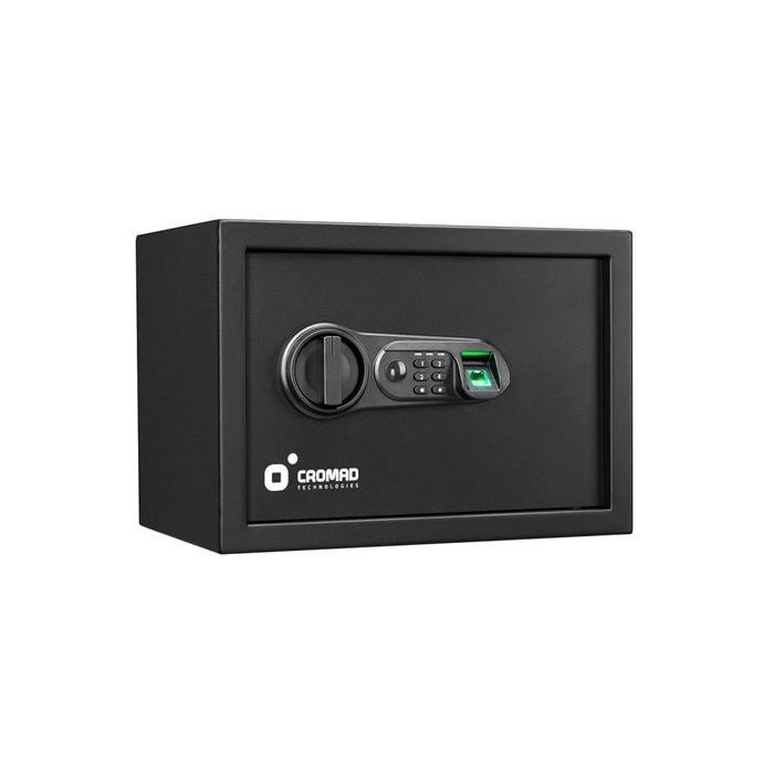 Cromad Caja Fuerte Electronica - Alto Nivel de Seguridad - De 4 a 8 Digitos - Huella Dactilar - Bisagras Ocultas - Incluye Llave de Emergencia - 250x350x250mm