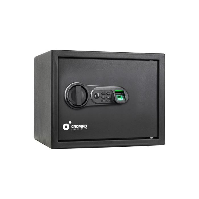 Cromad Caja Fuerte Electronica - Alto Nivel de Seguridad - De 4 a 8 Digitos - Huella Dactilar - Bisagras Ocultas - Incluye Llave de Emergencia - 300x380x300mm