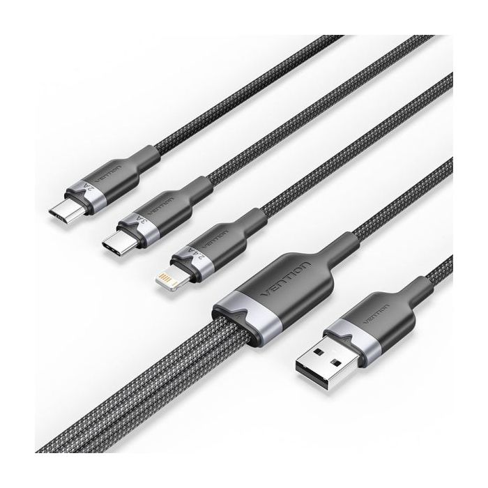 Vention Cable USB-A 2.0 a USB-C, Lightning, Micro-B 3A - 1.5m - Trenzado - Color Negro
