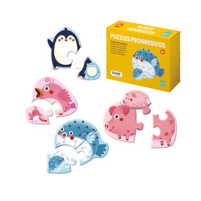Dohe Pack de 4 Puzzles para Niños de 2/3 Piezas - Tematica Animales - Doble Capa de Carton - Capa Intermedia de Contrachapado - Estimula Imaginacion - A partir de 2 Años