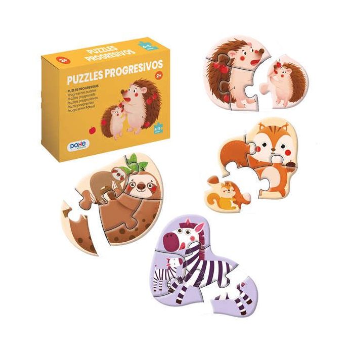 Dohe Pack de 4 Puzzles para Niños de 4/5 Piezas - Tematica Animales - Doble Capa de Carton - Capa Intermedia de Contrachapado - Estimula Imaginacion - A partir de 2 Años