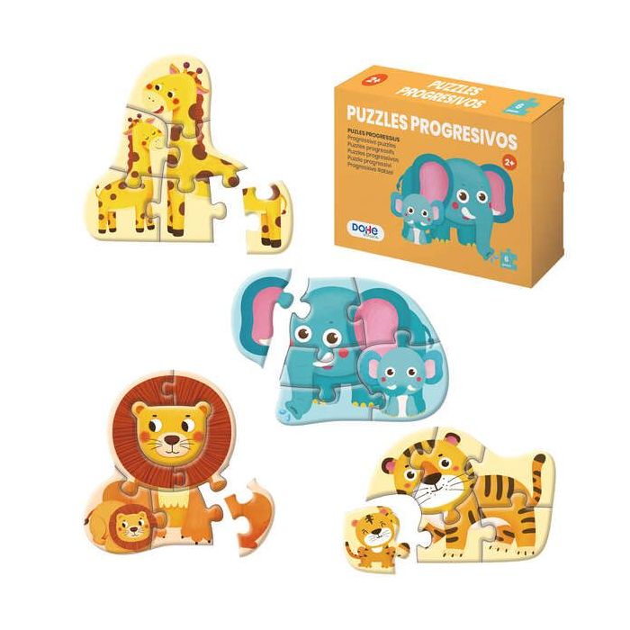 Dohe Pack de 4 Puzzles para Niños de 6 Piezas - Tematica Animales - Doble Capa de Carton - Capa Intermedia de Contrachapado - Estimula Imaginacion - A partir de 2 Años