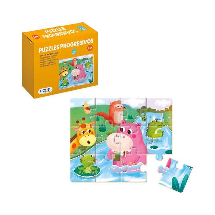 Dohe Puzzle Infantil de 12 Piezas - Tematica Animales de La Selva - Fabricado en Doble Capa de Carton - Capa Intermedia de Contrachapado - Estimula la Imaginacion - A partir de 2 Años y Medio
