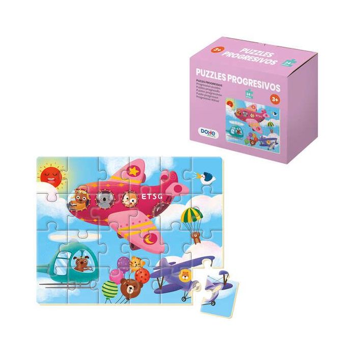 Dohe Puzzle Infantil de 24 Piezas - Tematica Aviones - Fabricado en Doble Capa de Carton - Capa Intermedia de Contrachapado - Estimula la Imaginacion - A partir de 3 Años
