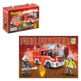 Dohe Playmobil Puzzle para Niños de 48 Piezas - Tematica Bomberos - Doble Capa de Carton - Capa Intermedia de Contrachapado - Estimula Imaginacion y Razonamiento - Atractivos Colores y Dibujos