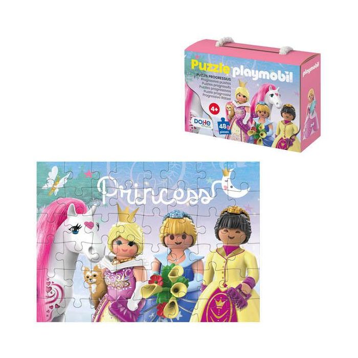Dohe Playmobil Puzzle para Niños de 48 Piezas - Tematica Princesas - Doble Capa de Carton - Capa Intermedia de Contrachapado - Estimula Imaginacion y Razonamiento - Atractivos Colores y Dibujos