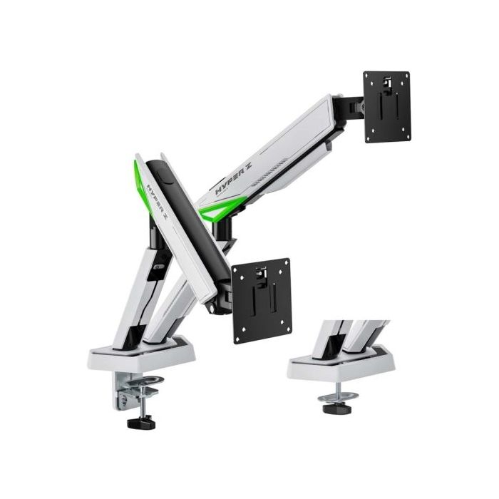 Aisens Soporte de Mesa Gaming Contrapeso Giratorio e Inclinable Para Monitor-TV 16kg - 3 Pivotes - 2 Brazos - 17"-38" - Color Blanco