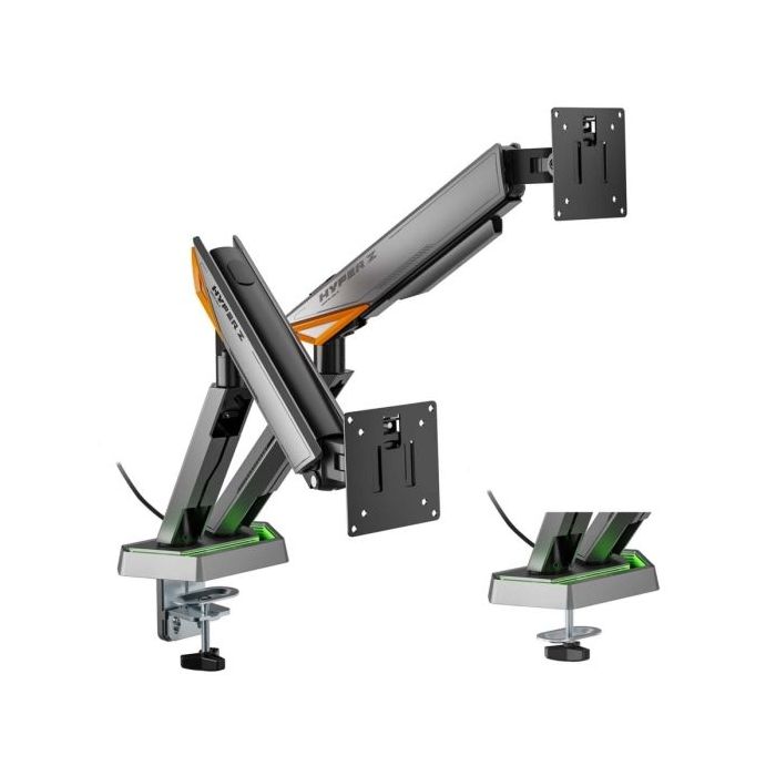 Aisens Soporte de Mesa RGB Gaming Contrapeso Giratorio e Inclinable Para Monitor-TV 16kg - 3 Pivotes - 2 Brazos - 17"-38" - Color Negro