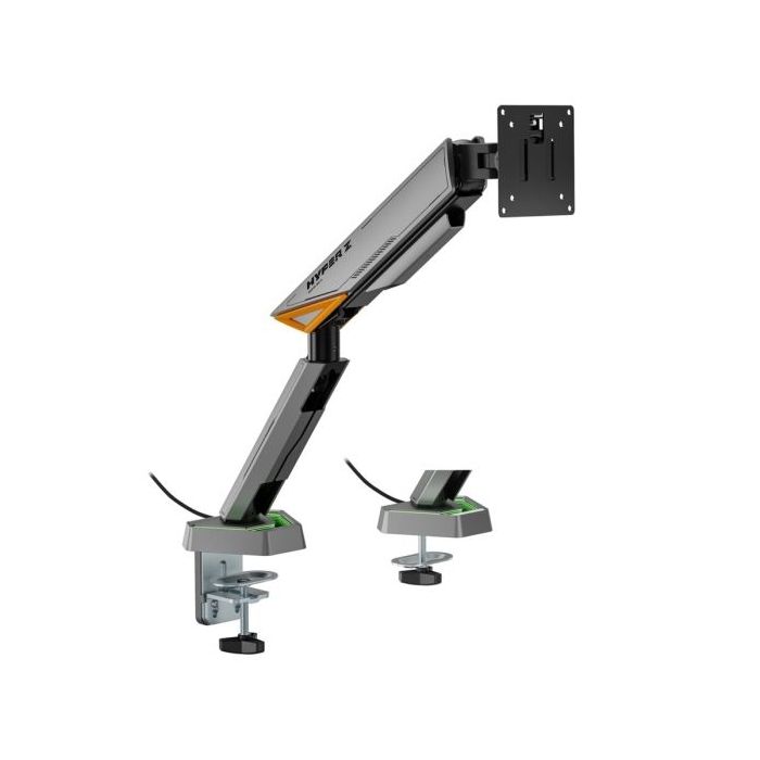Aisens Soporte de Mesa RGB Gaming Contrapeso Giratorio e Inclinable Para Monitor-TV 16kg -3 Pivotes - 1 Brazo - 17"-49" - Color Negro
