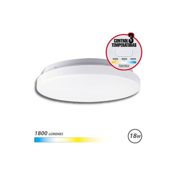 Elbat Aplique LED Techo Redondo 18W - 1800Lm - Selector 3 Temperaturas - Color Blanco